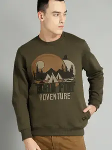 The Roadster Lifestyle Co Men Olive Green Printed Sweatshirt