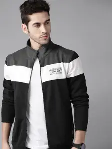 The Roadster Lifestyle Co Men Black & Charcoal Grey Colourblocked Sweatshirt