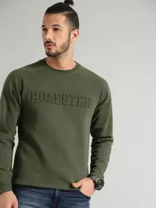The Roadster Lifestyle Co Men Olive Green Solid Pullover Sweatshirt