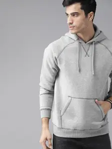 The Roadster Lifestyle Co Men Grey Melange Solid Hooded Sweatshirt