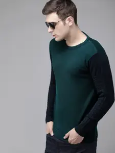 The Roadster Lifestyle Co Men Teal Green Solid Pullover Sweater