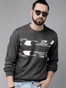 The Roadster Lifestyle Co Men Charcoal Grey & White Self Design Sweater