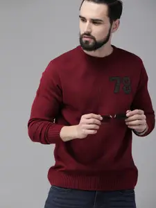 The Roadster Lifestyle Co Men Maroon Solid Pullover Sweater