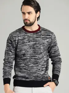 The Roadster Lifestyle Co Men Grey & Black Self Design Sweater