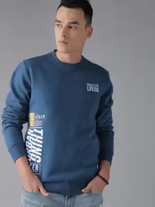 The Roadster Lifestyle Co Men Teal Blue Printed Sweatshirt
