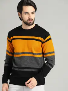 Roadster Men Black  Charcoal Grey Colourblocked Sweater