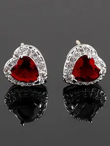Peora Silver-Plated & Red CZ Studded Contemporary Studs