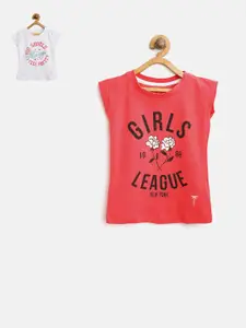 Palm Tree Girls Pack of 2 Pink Printed T-shirts