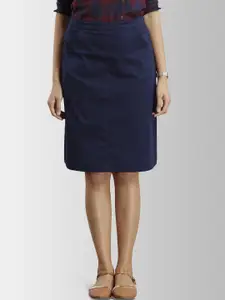 FableStreet Women Navy Blue Solid Straight Skirt