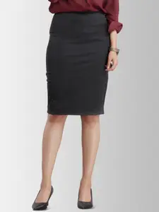 FableStreet Women Charcoal Grey Solid Pencil Skirt
