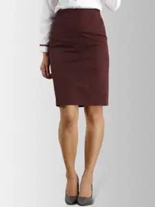 FableStreet Women Maroon Solid Pencil Skirt