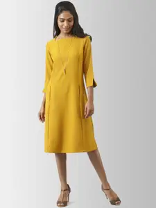 FableStreet Women Mustard Yellow Solid A-Line Dress