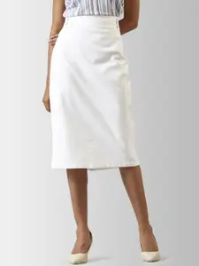 FableStreet Women White Solid Midi Skirt