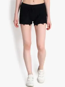 Kotty Women Black Self Design Regular Fit Regular Shorts