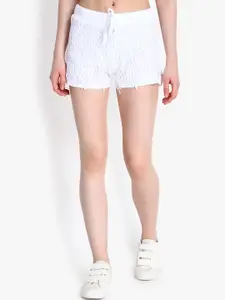 Kotty Women White Self Design Regular Fit Regular Shorts