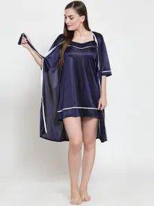 Claura Navy Blue Solid Nightdress ST-53
