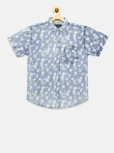 Gini and Jony Boys Blue Printed Regular Fit Casual Shirt