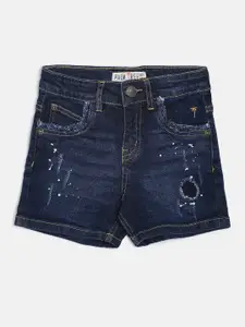 Palm Tree Boys Navy Blue Solid Regular Fit Denim Shorts