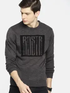 The Roadster Lifestyle Co Men Charcoal Grey Self Design Acrylic Sweater