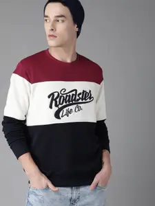 The Roadster Lifestyle Co Men Maroon & Off-White Colourblocked Sweatshirt
