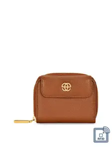 Eske Women Brown Solid Leather Zip Around Wallet
