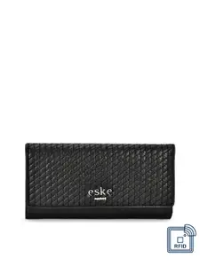Eske Women Black Solid Leather Three Fold Wallet
