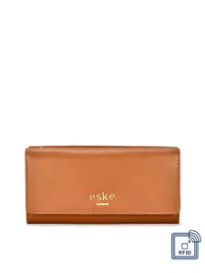 Eske Women Tan Brown Solid Leather Three Fold Wallet