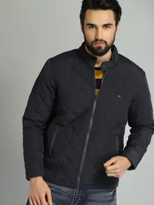 The Roadster Lifestyle Co Men Navy Blue Solid Quilted Jacket