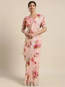 Kvsfab MultiColoured Printed Linen Blend Printed Saree