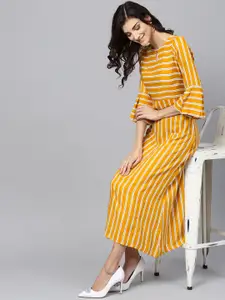 GERUA Women Mustard Yellow  & White Striped Maxi Dress
