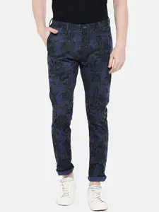 Blackberrys Men Navy Blue & Green Z96 Slim Fit Printed Trousers