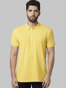 Park Avenue Men Yellow Solid Polo Collar T-shirt
