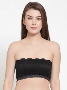 PrettyCat Black Solid Non-Wired Lightly Padded Bandeau Bra