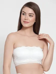 PrettyCat White Solid Non-Wired Lightly Padded Bandeau Bra