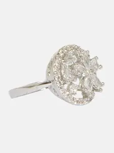 Ferosh Silver-Toned Floral Stone-Studded Ring
