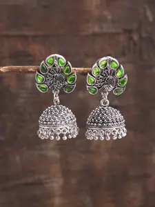 Silvermerc Designs Silver-Plated & Green Dome Shaped Jhumkas