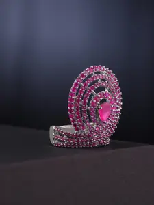 Priyaasi Silver-Toned & Pink Rhodium Plated Ruby Studded Finger Ring