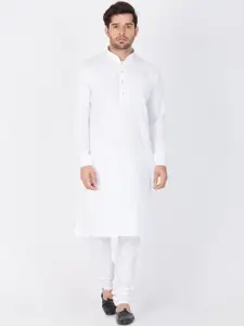 VASTRAMAY Men White & White Solid Kurta with Churidar