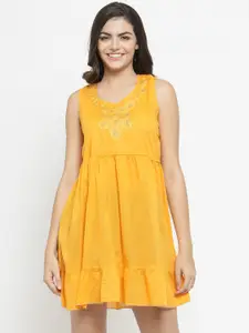 WESTCLO Women Orange Self Design Fit and Flare Dress