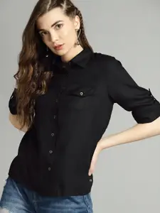 Roadster Women Black Regular Fit Solid Casual Shirt