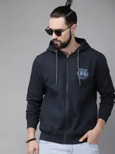 The Roadster Lifestyle Co Men Navy Blue Solid Hooded Sweatshirt
