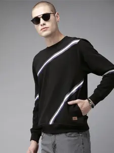 The Roadster Lifestyle Co Men Black & White Striped Sweatshirt