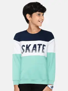YK Boys Blue & White Colourblocked & Printed Sweatshirt