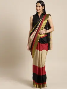 Saree mall Black & Red Striped Art Silk Saree