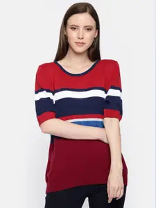 U.S. Polo Assn. Women Red & Navy Blue Striped Pullover Sweater