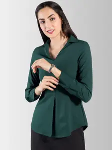 FableStreet Women Green Solid Shirt Style Top