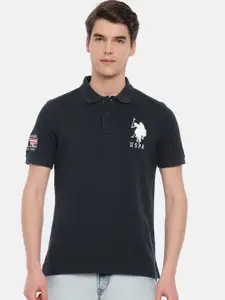 U.S. Polo Assn. Men Navy Blue Solid Polo Collar T-shirt