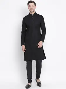 VASTRAMAY Men Black Solid Kurta with Churidar
