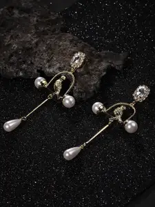 Jewels Galaxy Women White Gold-Plated Stone-Studded Contemporary Drop Earrings