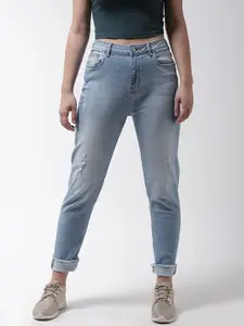 Flying Machine Women Blue Mom Fit Mid-Rise Low Distress Stretchable Jeans